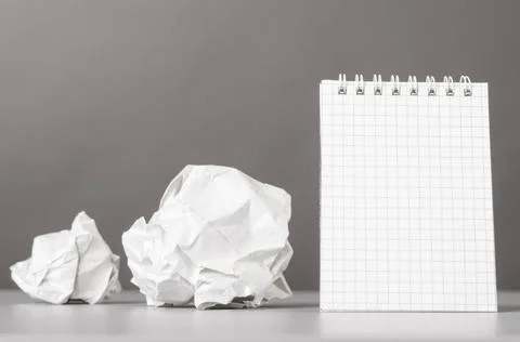Creativity creative process. crumpled wads and notebook on gray Copyright:... 스톡 사진