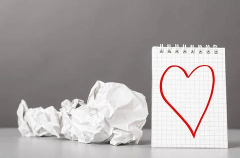 Creativity creative process. crumpled wads and notebook with heart picture... 写真素材