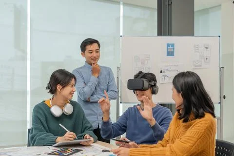 Creativity digital development .businessman use VR glasses virtual reality Stock Photos