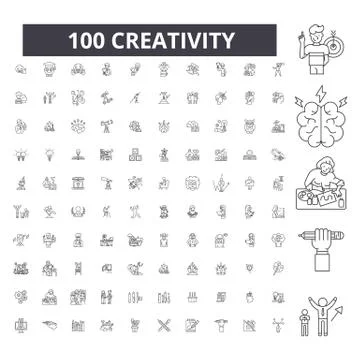 Creativity editable line icons, 100 vector set, collection. Creativity black Stock Illustration