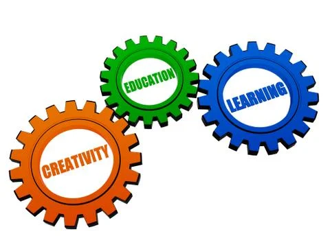 Creativity, education, learning  in color gears Stock Illustration
