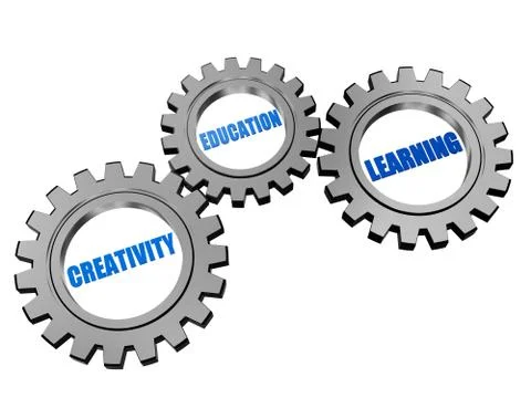 Creativity, education, learning  in silver grey gears Stock Illustration