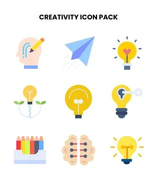 Creativity Flat Scalable Icons Pack 스톡 일러스트