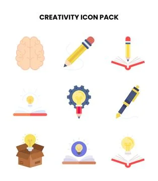 Creativity Flat Set Icons Pack Stock Illustration