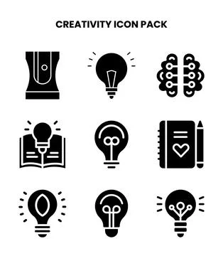 Creativity Glyph Bundle Icons Pack Stock Illustration