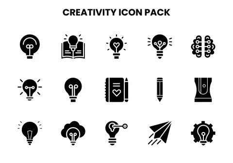 Creativity Glyph Collection Icons Pack Stock Illustration