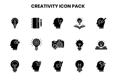 Creativity Glyph Set Icons Pack Stock Illustration