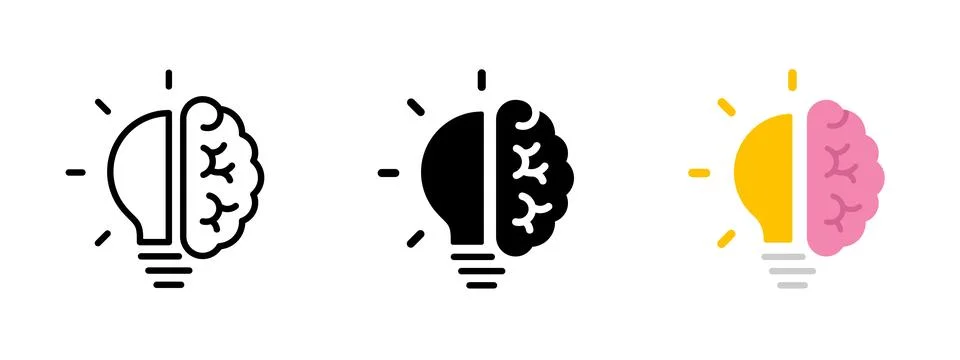 Creativity icon with brain and light bulb. Abstract symbol of idea and insp.. Stock Illustration