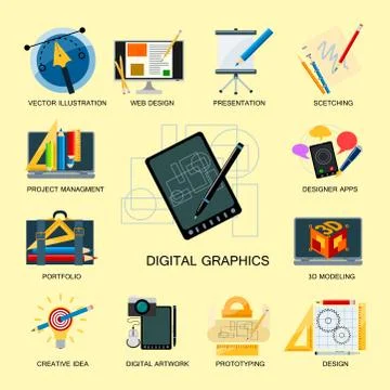 Creativity icons imagination vector illustration abstract colorful flat creative Stock Illustration
