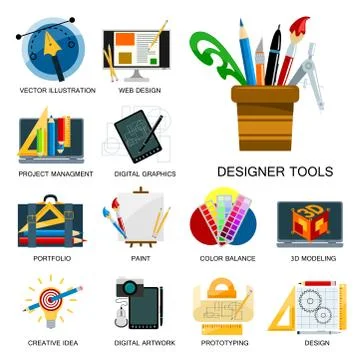 Creativity icons imagination vector illustration abstract colorful flat creative Stock Illustration