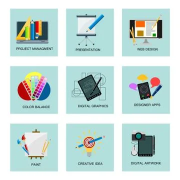 Creativity icons imagination vector illustration abstract colorful flat creative Ilustración de archivo