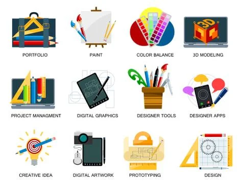 Creativity icons imagination vector illustration abstract colorful flat creative Ilustración de archivo