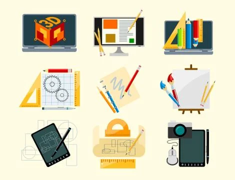 Creativity icons imagination vector illustration abstract colorful flat creative Stock Illustration