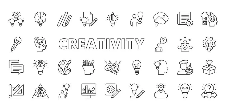 Creativity icons in line design. creativity, idea, inspiration, innovation Stock Illustration