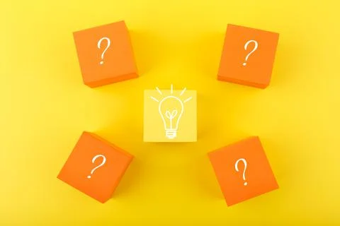 Creativity, innovation and idea concept. Flat lay with light bulb drawn on Stock Photos