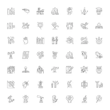 Creativity learning linear icons, signs, symbols vector line illustration set Stock Illustration
