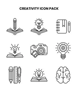 Creativity Line Set Icons Pack Illustrazione stock