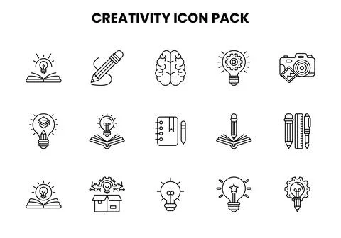 Creativity Line Set Icons Pack Illustrazione stock
