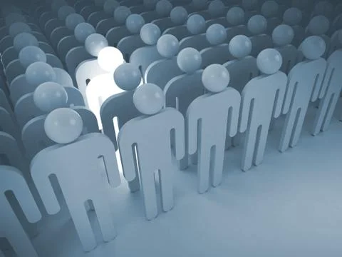 Creativity metaphor concept. 3d render illustration with lighting man in crow Stock Illustration