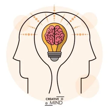 Creativity mind heads brain bulb efficient memory team Stock Illustration