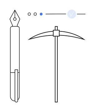 Creativity, mining, tools, navigation, selection, exploration. Fountain pen a Stock Illustration