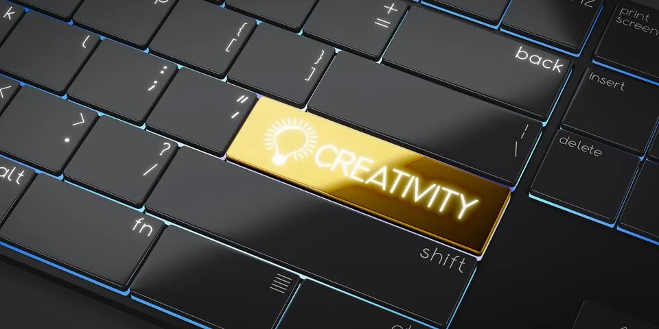 Creativity - modern computer keyboard - 3D illustration 스톡 일러스트