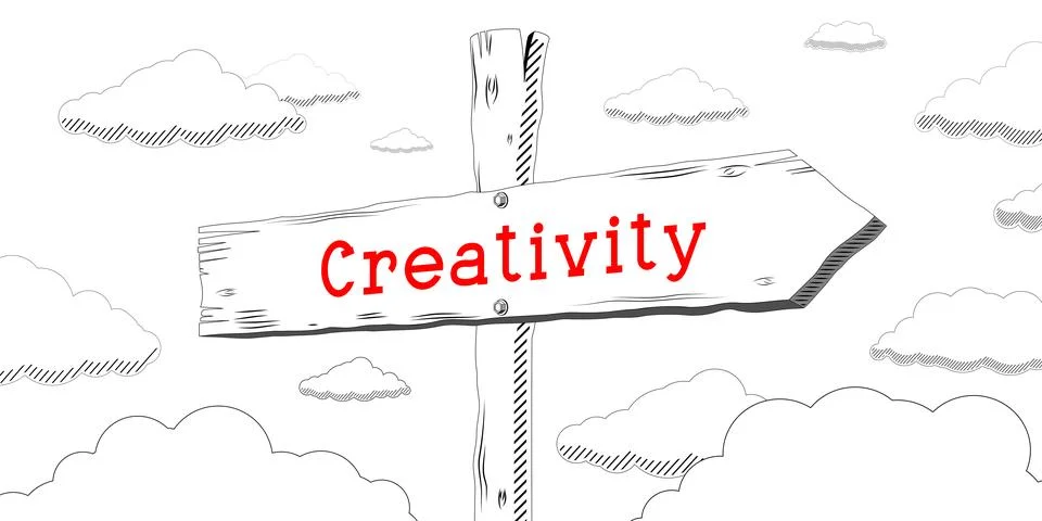 Creativity - outline signpost with one arrow Stock Illustration