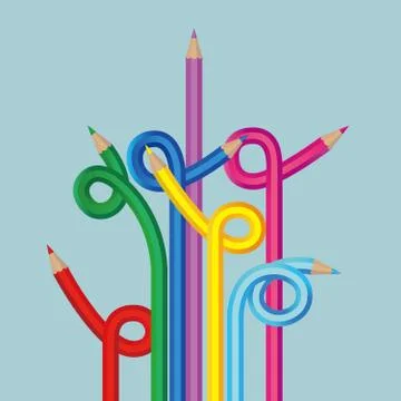 The creativity of the pencil. Isolated on blue background. Stock Illustration