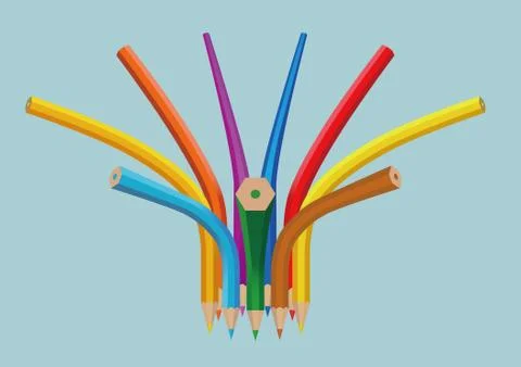 The creativity of the pencil. Isolated on blue background. Illustrazione stock