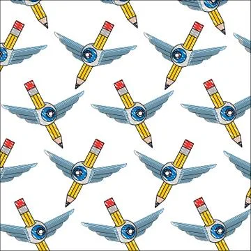 Creativity pencil wing eye background pattern Stock Illustration