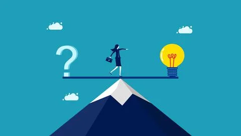 Creativity in problem solving. A brilliant business woman who walks from trou Stock Illustration