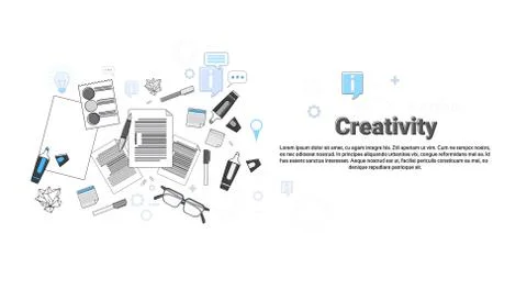 Creativity Process New Creative Idea Business Concept Banner Thin Line 스톡 일러스트