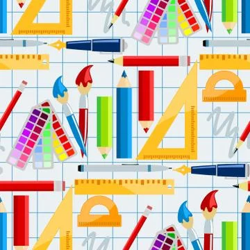 Creativity school supplies seamless pattern background imagination vector Stockillustratie