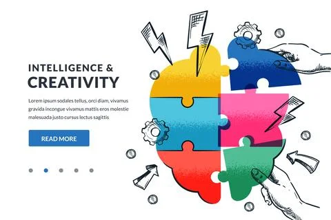 Creativity, teamwork, intelligence, education, inspiration concept. Human han Illustrazione stock