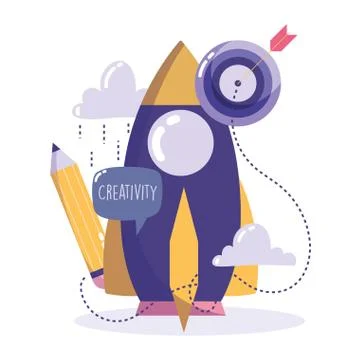 Creativity technology, rocket pencil target arrow idea cartoon Illustrazione stock