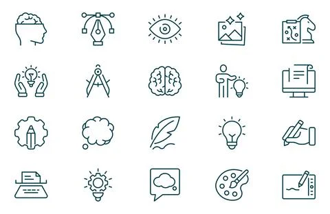 Creativity thin line icons set. Idea, creative solution and thinking, innov.. Stock Illustration