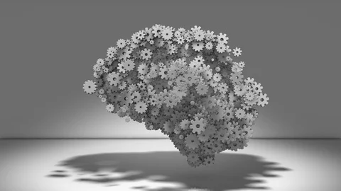 Creativity thinking and intelligence cog gear wheels spinning 3D render Stock Footage 105979313