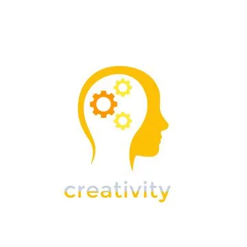 Creativity, thinking, gears in head vector logo Stock Illustration