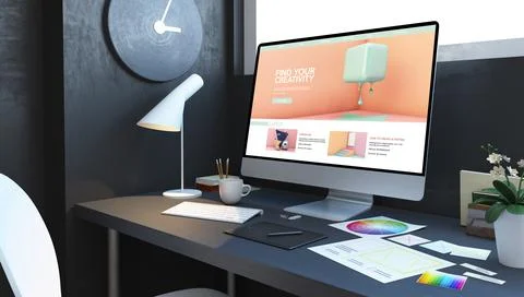 Creativity tutorials website design workspace Stock Illustration