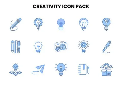 Creativity Two Colour Bundle Icons Pack Stock Illustration