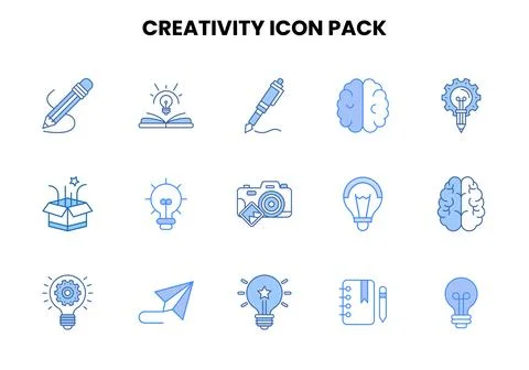 Creativity Two Colour Collection Icons Pack Stock Illustration