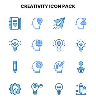 Creativity Two Colour UI Icons Pack Stock Illustration