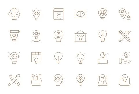Creativity Vector Icon Arsenal with 24 256x256 Thin Line Pixel Aligned design Stock Illustration