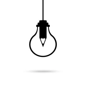 Creativity visualisation of a light bulb with pencil inside symbol vector Stock Illustration