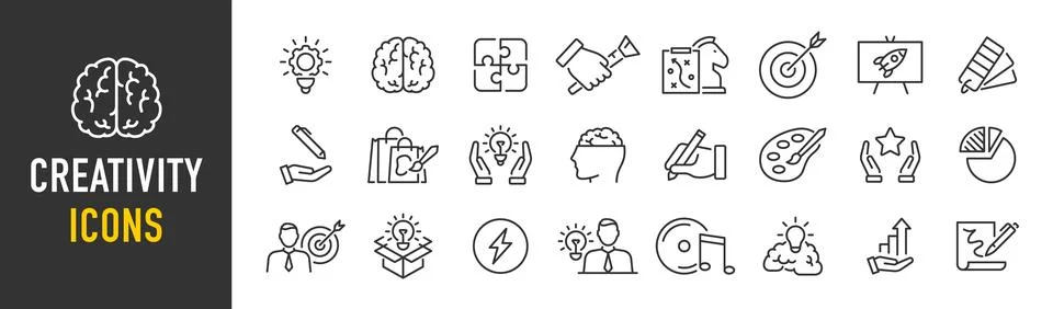 Creativity web icons in line style. Creativity, Finding solution, Brainstor.. Stock Illustration