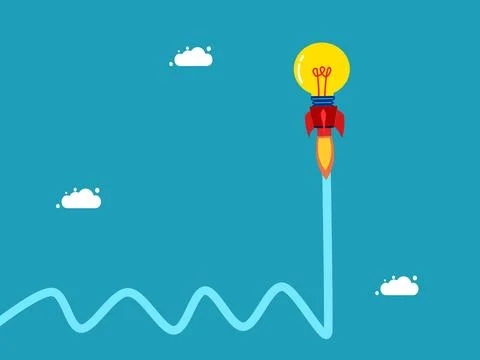 Creativity wins the crisis. Optimization for growth. Rocket bulbs fly through Stock Illustration