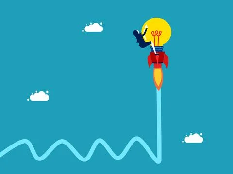 Creativity wins the crisis. Optimization for growth. Businesswoman riding a l 스톡 일러스트