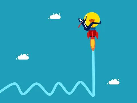 Creativity wins the crisis. Optimization for growth. Businessman riding a lig 스톡 일러스트