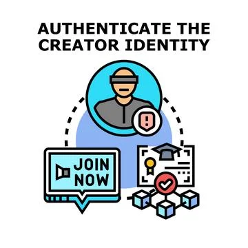 Creator identity authentication process verifying user credentials Stock Illustration