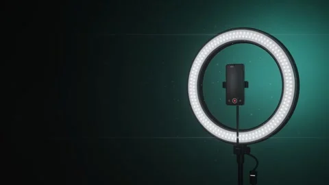 Creator Ring Light Glowing In Home Studio Seamless Loop Vidéo 346935991